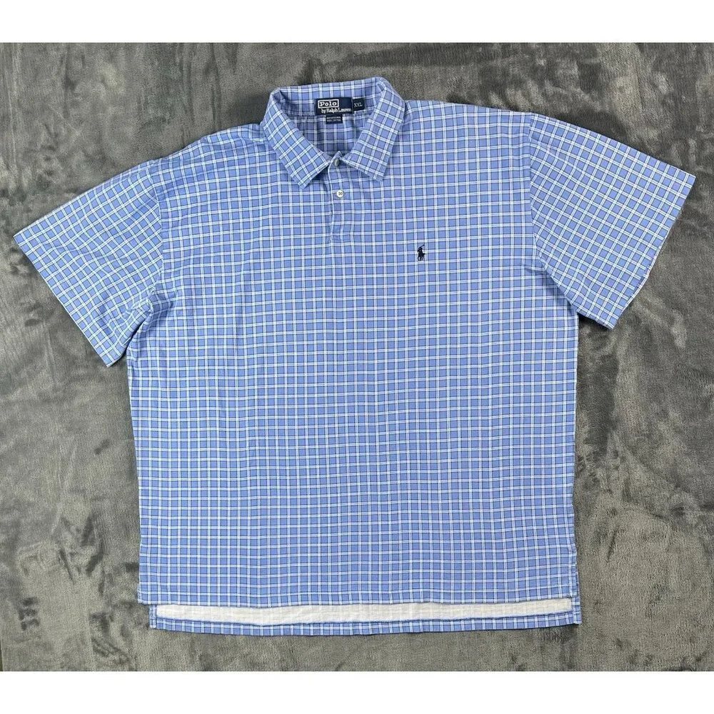 VTG Polo by Ralph Lauren Polo Shirt Pullover Mens XXL Blue Plaid 100% Cotton
